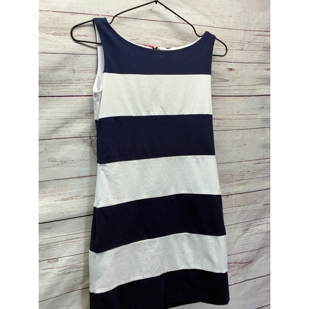 Biscotti Nautical Striped Sheath Dress Preppy Americana Red Zip 10 Navy White